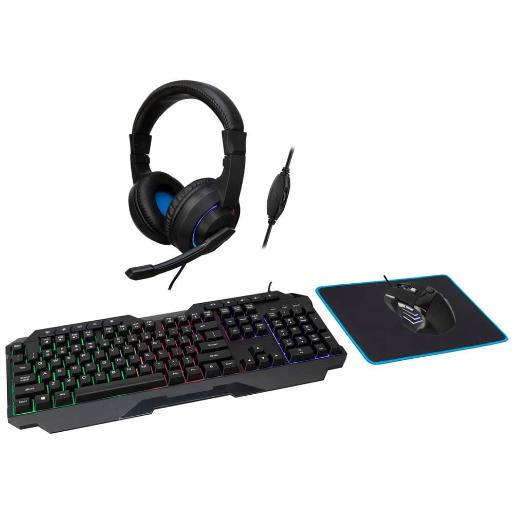 4-In-1 Gaming Bundle, Gaming Keyboard, Gaming Mouse, Gaming Headset, and Desk Pad Included, Black,